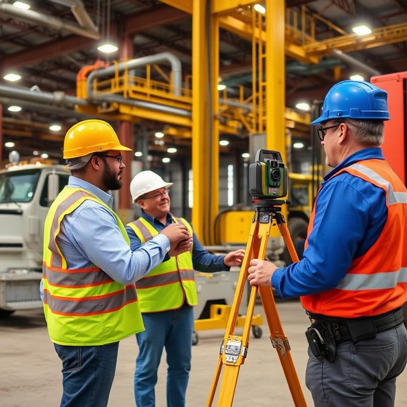 Kỹ sư khảo sát vị trí lắp đặt trạm cân xe tải tại nhà máy